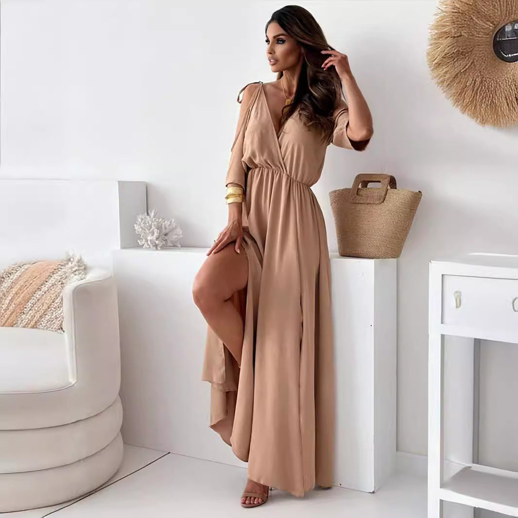 Women's Solid Color Sexy Sling Half Sleeve Dresses