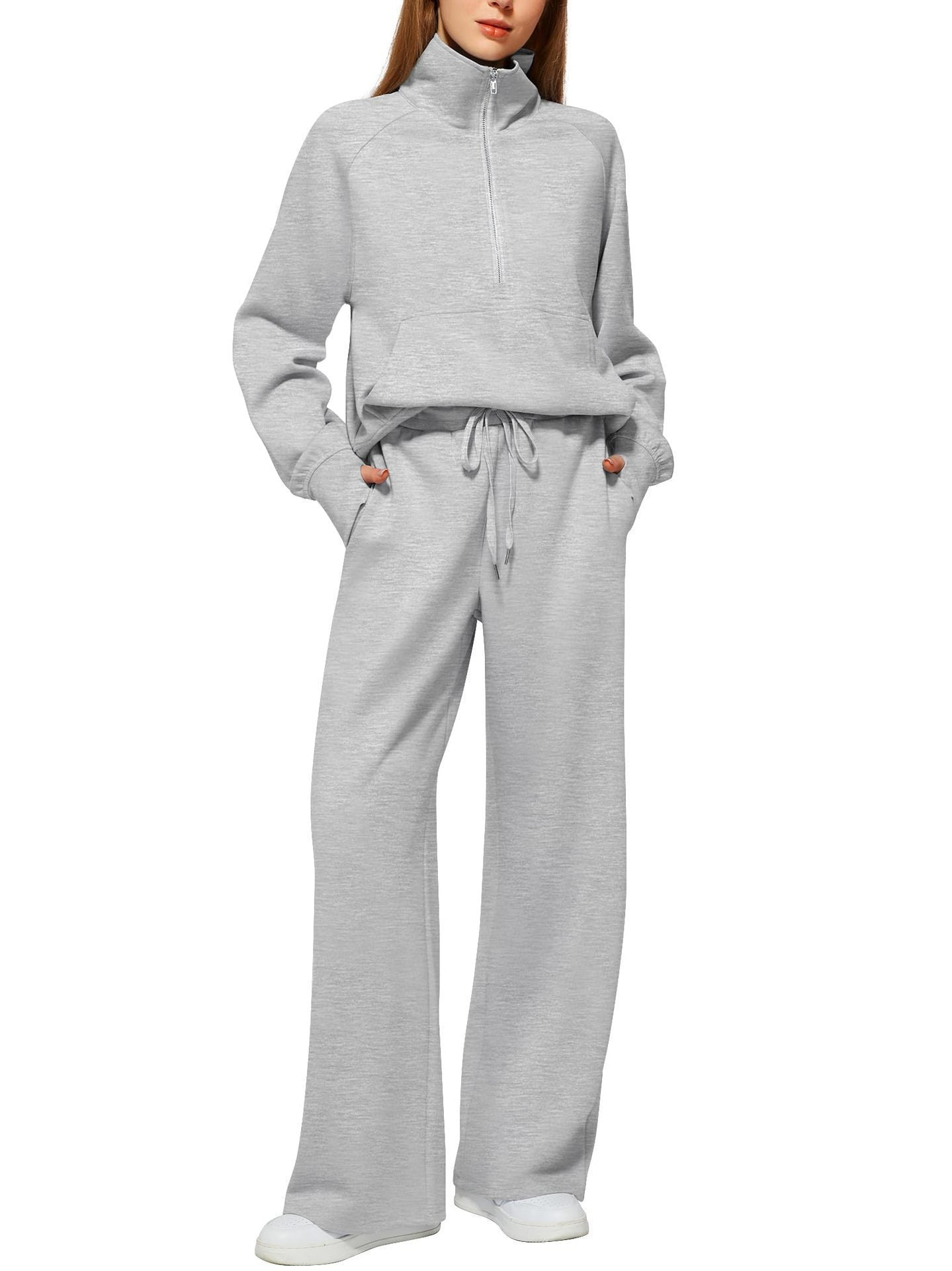 Women's Two-piece Zip Sweatshirt Wide Leg Track Fashion Casual Suit