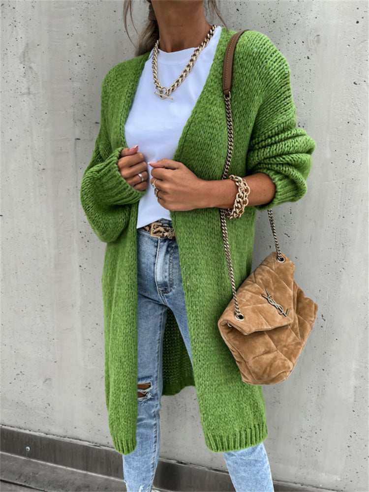 Women's Loose Knitted Mid-length Solid Color Coats