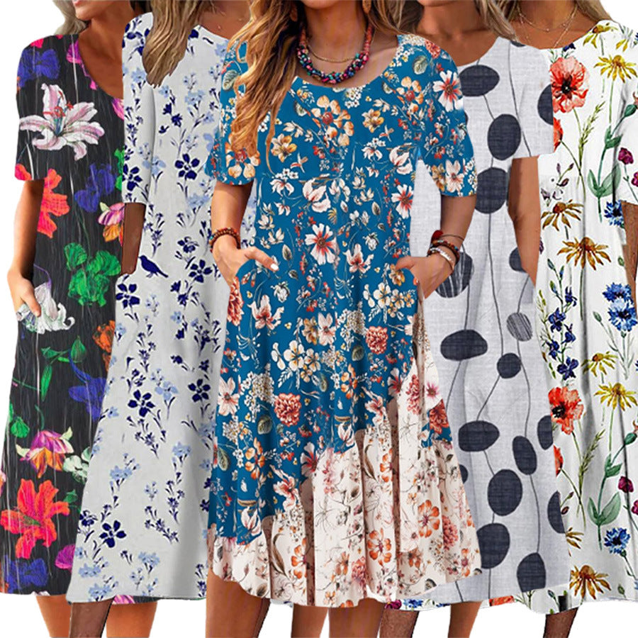 Women's Summer Casual Round Neck Printed Elegant Dress