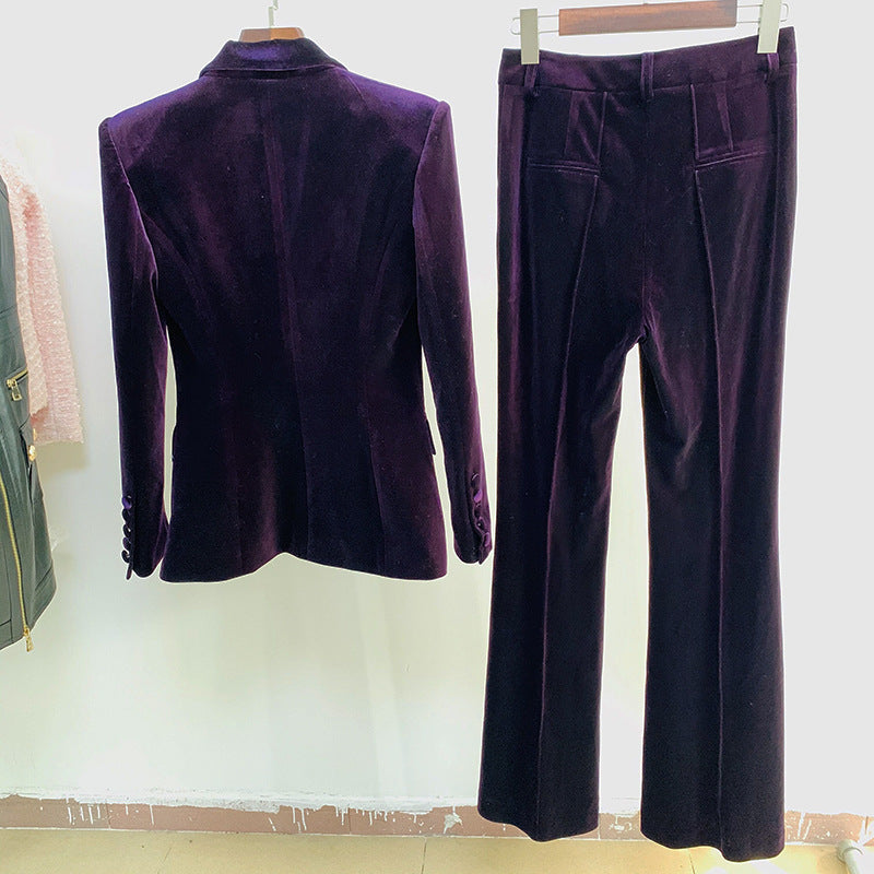 Women's Business One Button Bell-bottom Two-piece Set Pants
