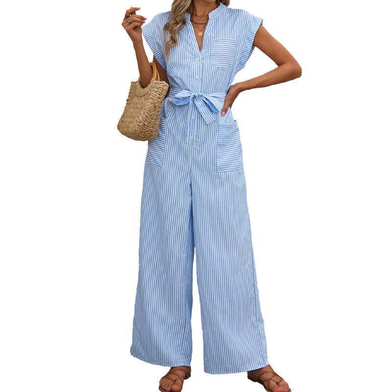 Women's Glamorous Unique Commute Style Striped Jumpsuits