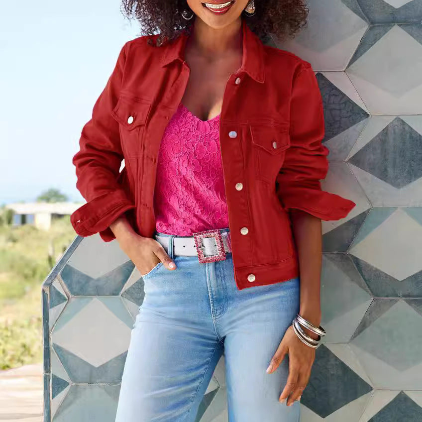 Women's Summer Russian Colorful Denim Casual Slim Jackets