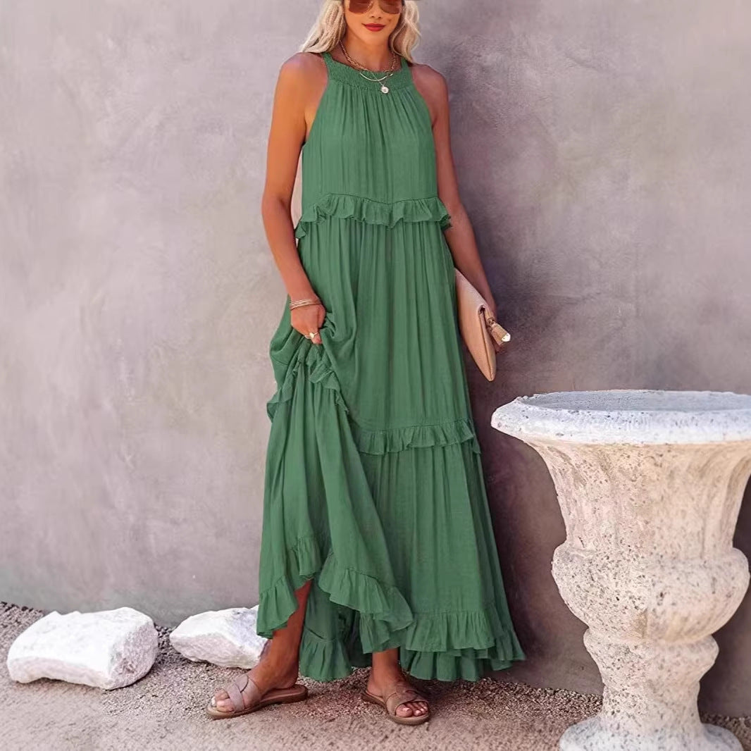 Women's Halter Elegant Ruffled Holiday Long Casual Dress