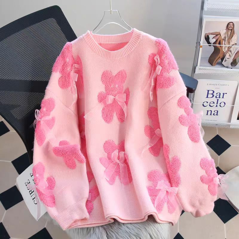 Women's Korean Style Mid-length Bear Loose Lazy Fashionable Round Sweaters