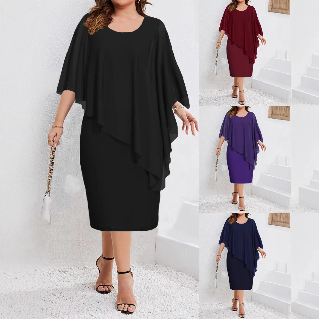 Women's Solid Color Sleeveless Chiffon Shawl Sheath Dress
