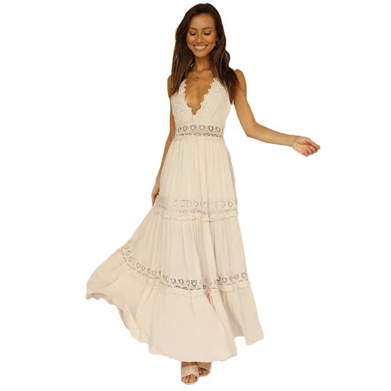 Fashion Lace Temperament Commute Mid Waist Dresses