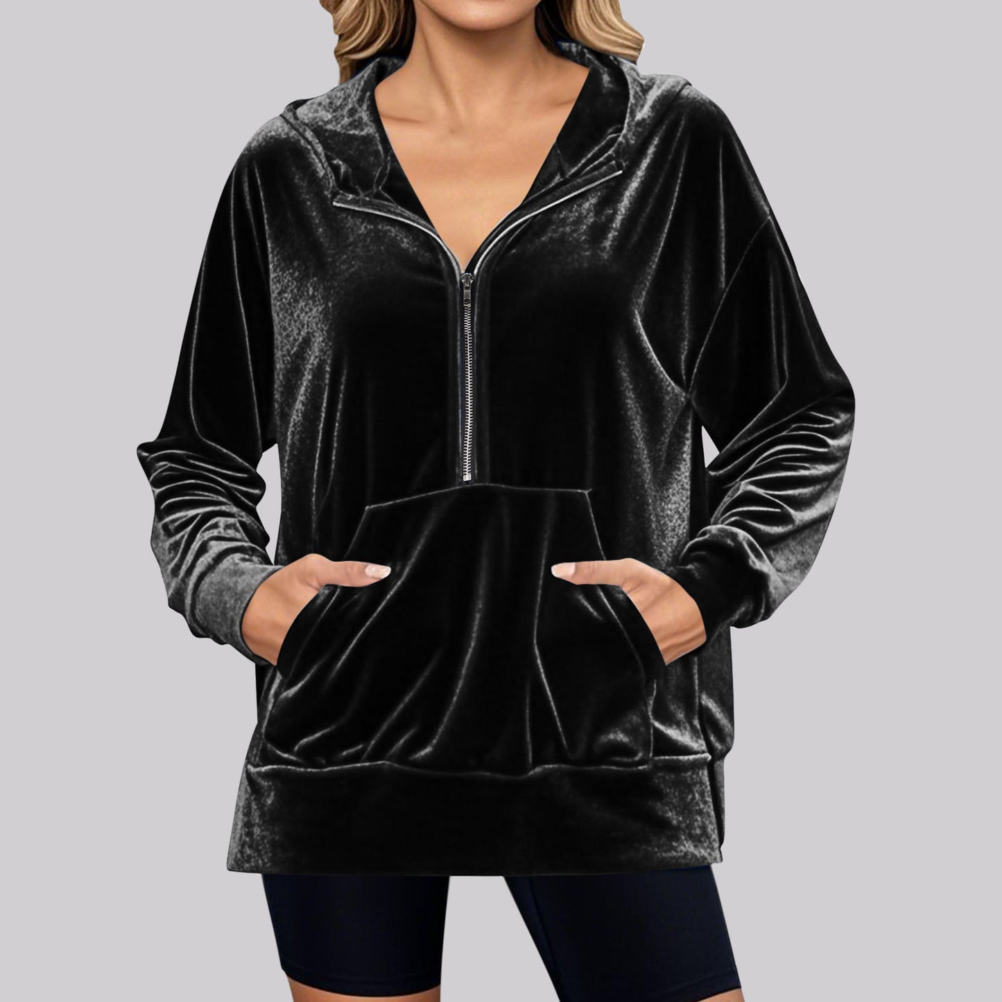 Women's Hooded Long Sleeve Fashion Suede Tops
