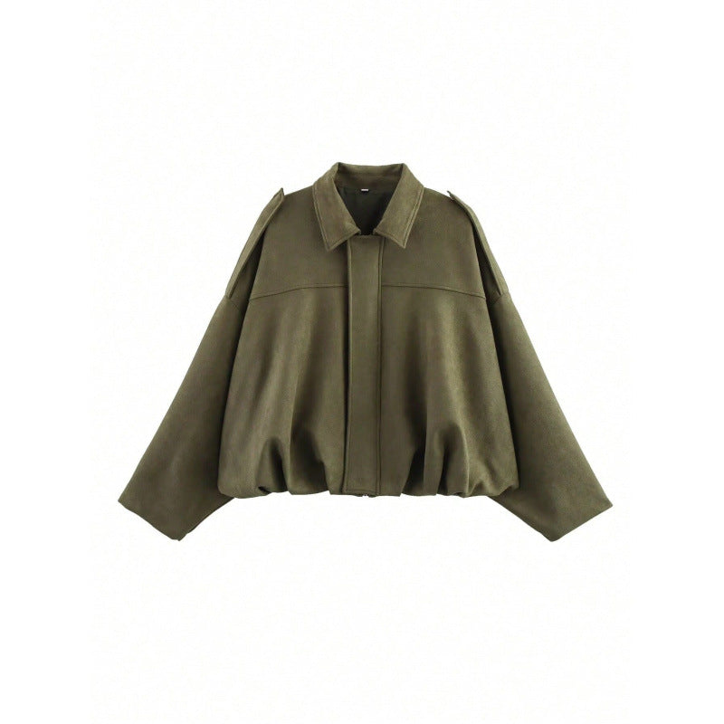 Women's Spring Suede Texture Lapel Bomber Jackets