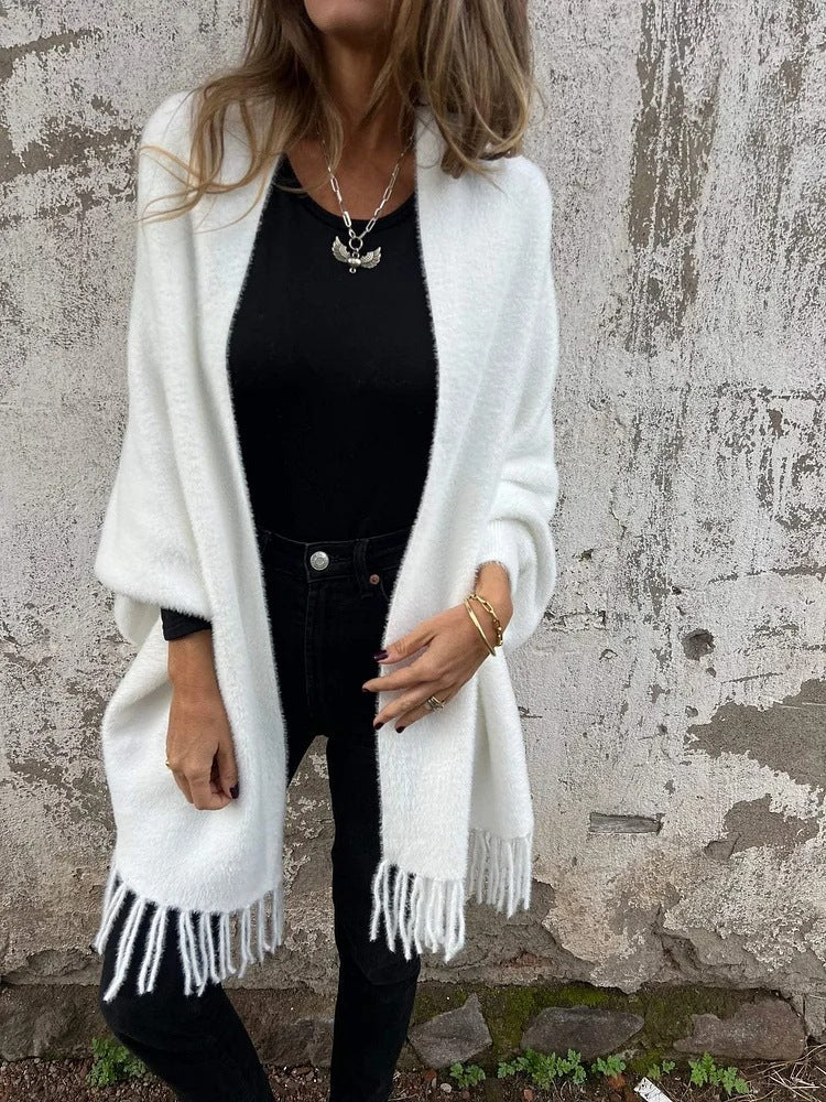 Women's Unique Knitted Plush Tassel Inverness Knitwear