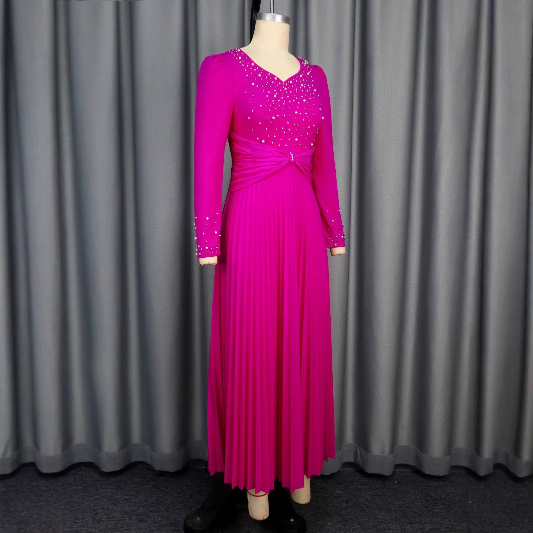 Dress Long Sleeve Pleated Party High Dresses