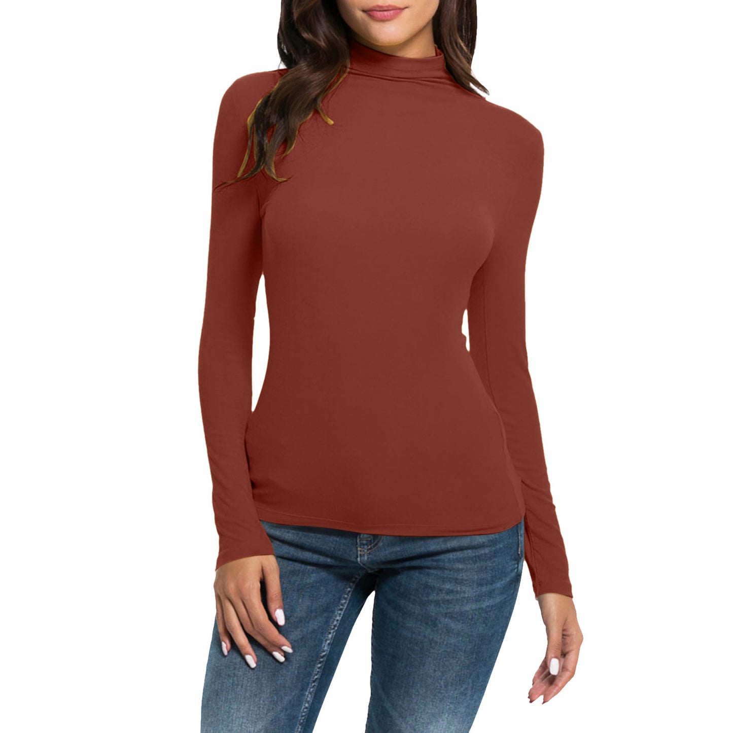 Women's Long-sleeved Turtleneck Pure Color Half Collar Blouses