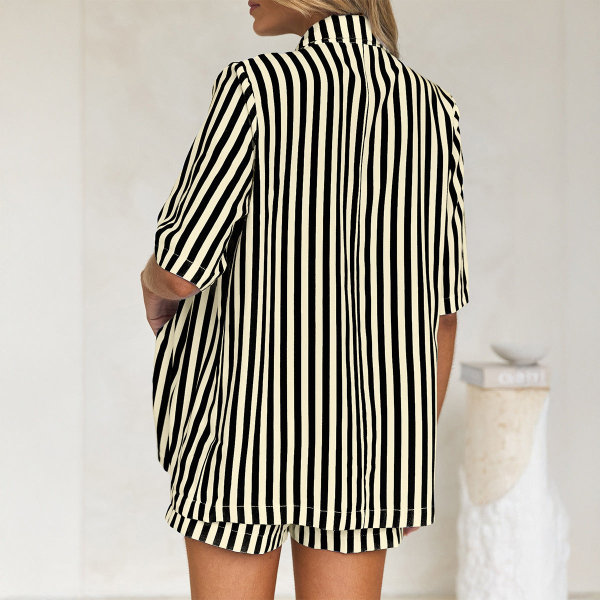 Attractive Women's Vacation Striped Shirt Two-piece Clothing
