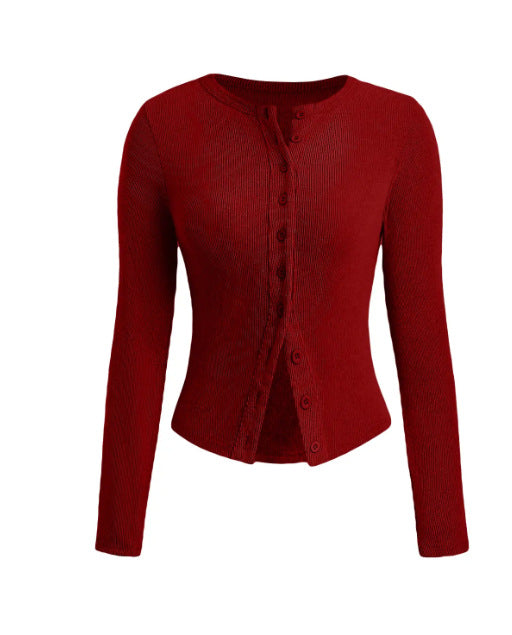 Autumn Solid Color Slim Fit Long Sleeves Buttoned Knitwear