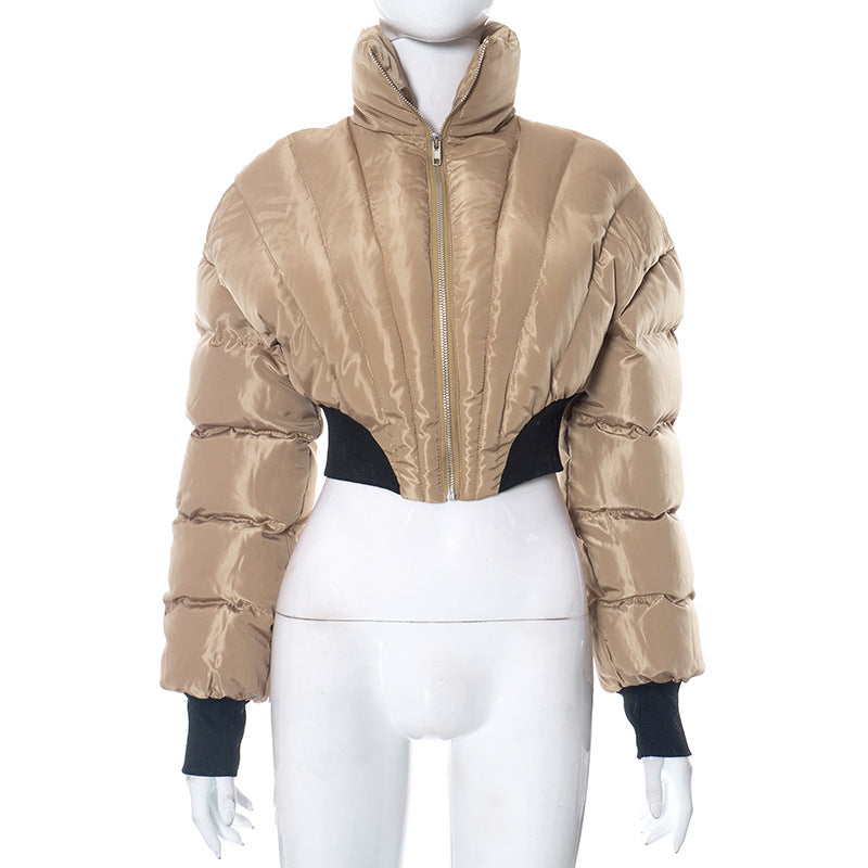 Women's Solid Color Polo Collar Zipper Bread Coats