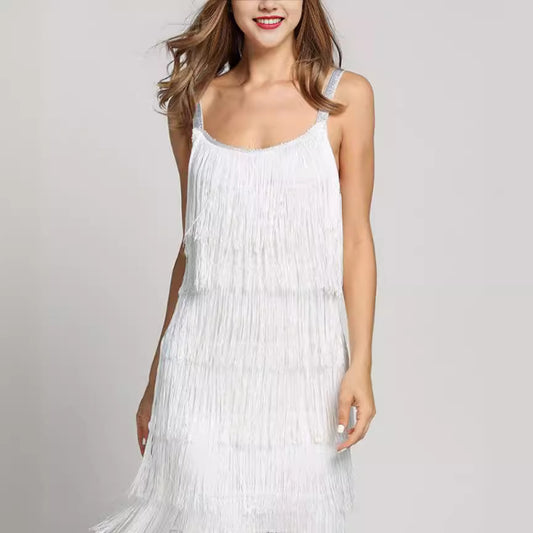 Women's Style Stitching Tassel Sleeveless A- Line Dresses