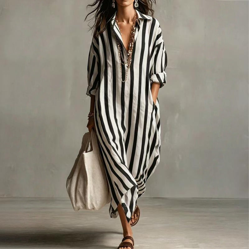 Popular Fashion Loose Long Printed Shirt Dress