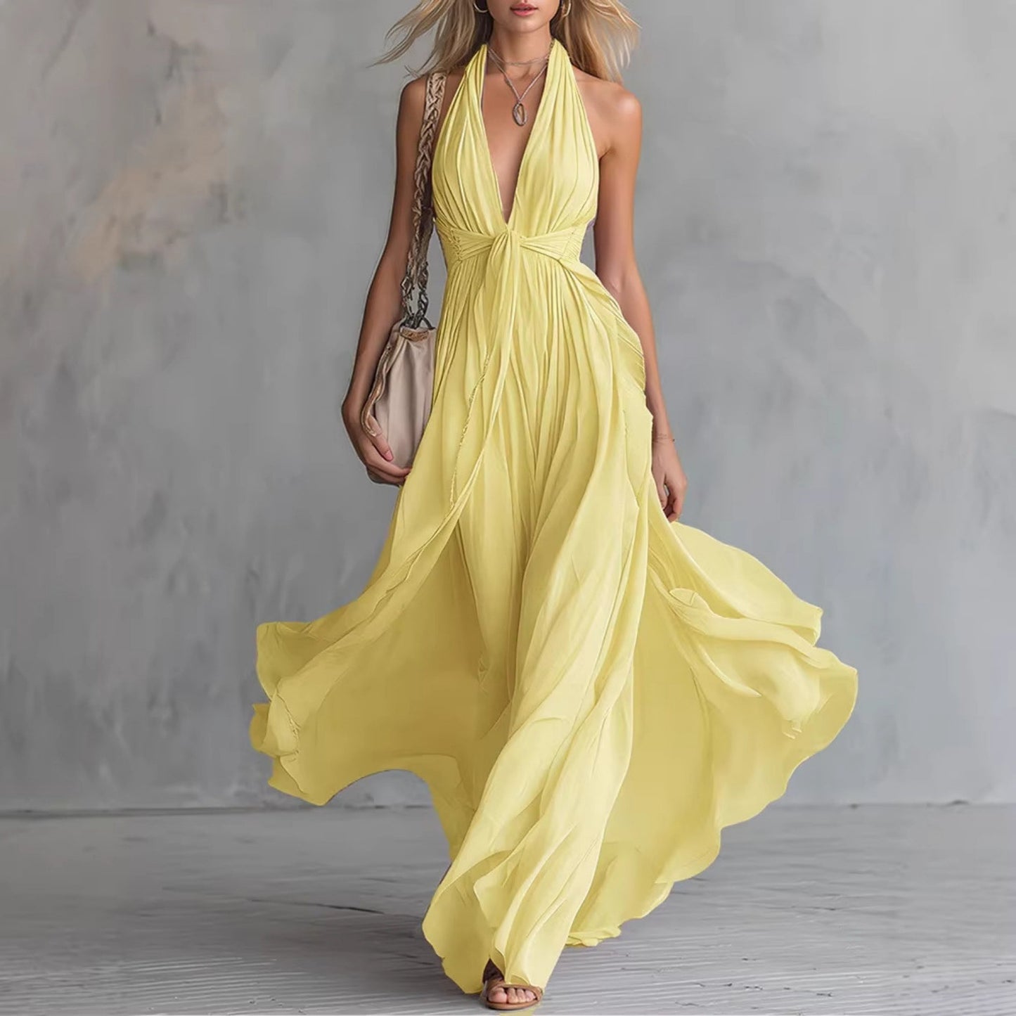 Halter Slimming Bohemian Vacation Style Large Dress