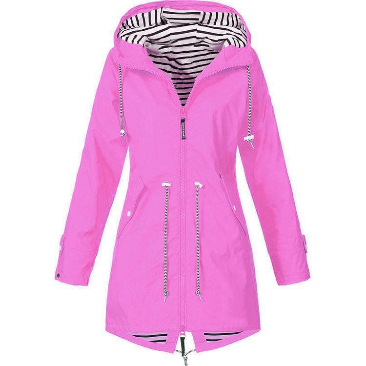 Striped Shell Outer Wear Waterproof Hooded Coats