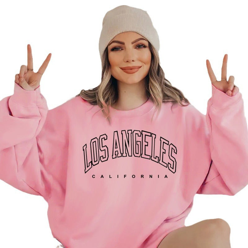Women's Heel Wrapped Collar Brushed Hoody Round Neck Print Clothing