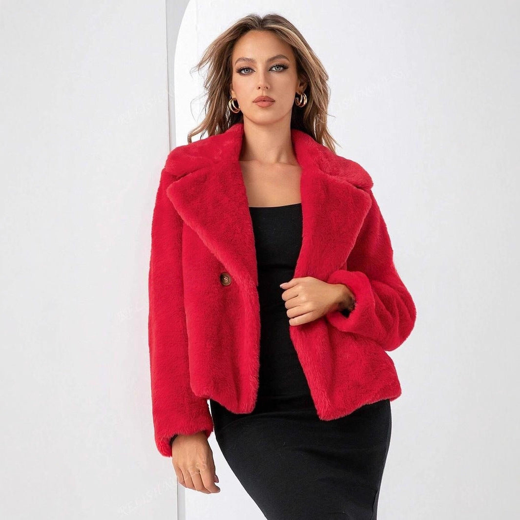 Women's Fur Imitation Fox Faux Long Sleeve Shorts