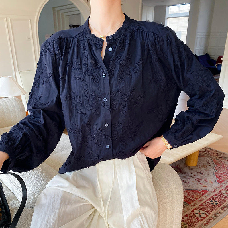 Women's Autumn French Shirt Long-sleeved Embroidered Blouses