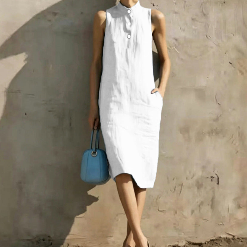 Attractive Summer Solid Color Loose Sleeveless Dress