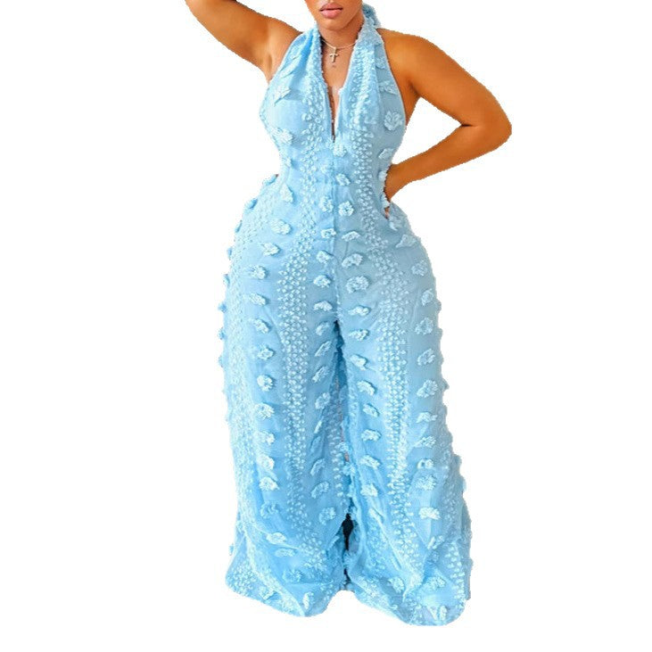 Women's Fashion Casual Halter Large Swing Ribbon Jumpsuits