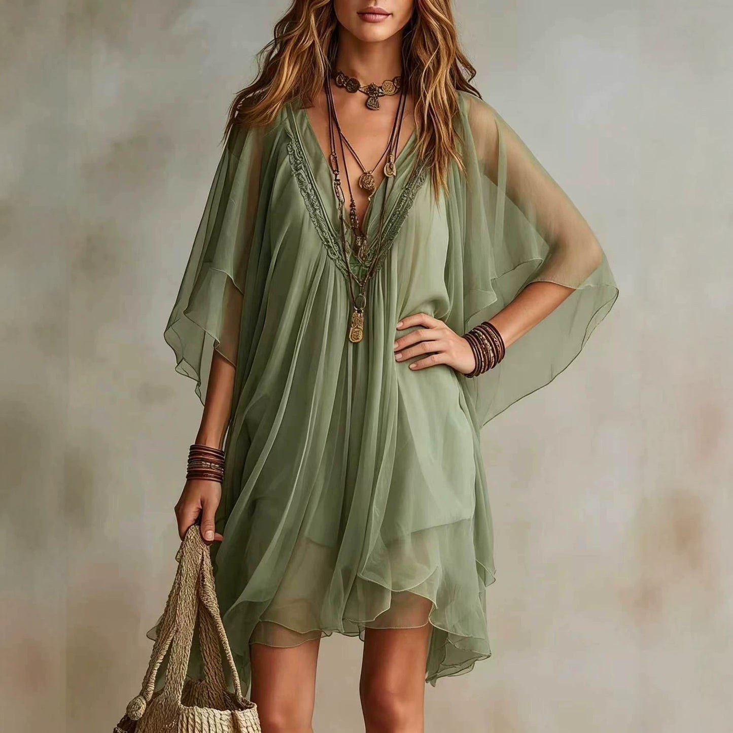 Women's Summer Chiffon Seaside Vacation Loose Beach Blouses