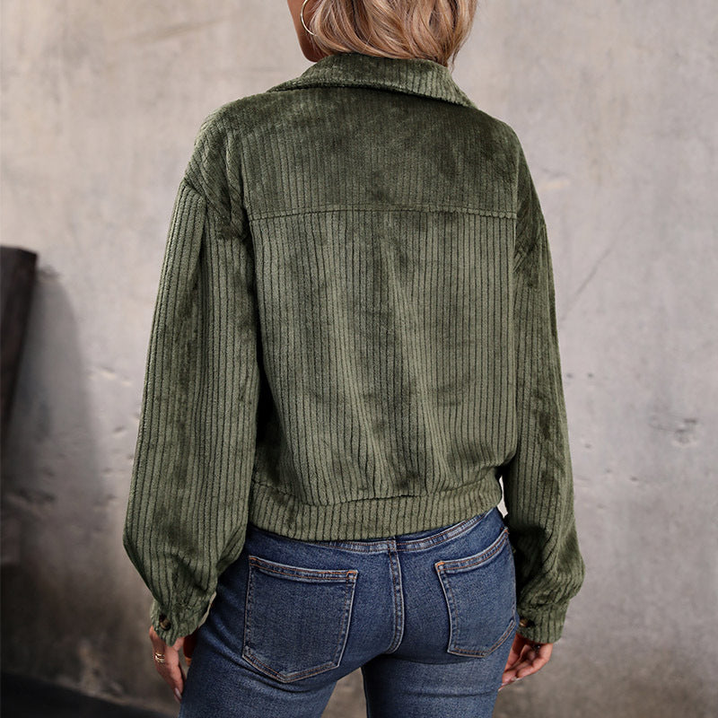 Women's Warm Plush Casual Solid Color Green Coats