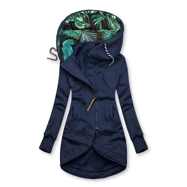 Women's Solid Color Fashion Zipper Printed Hooded Women's Sweater, Sweater