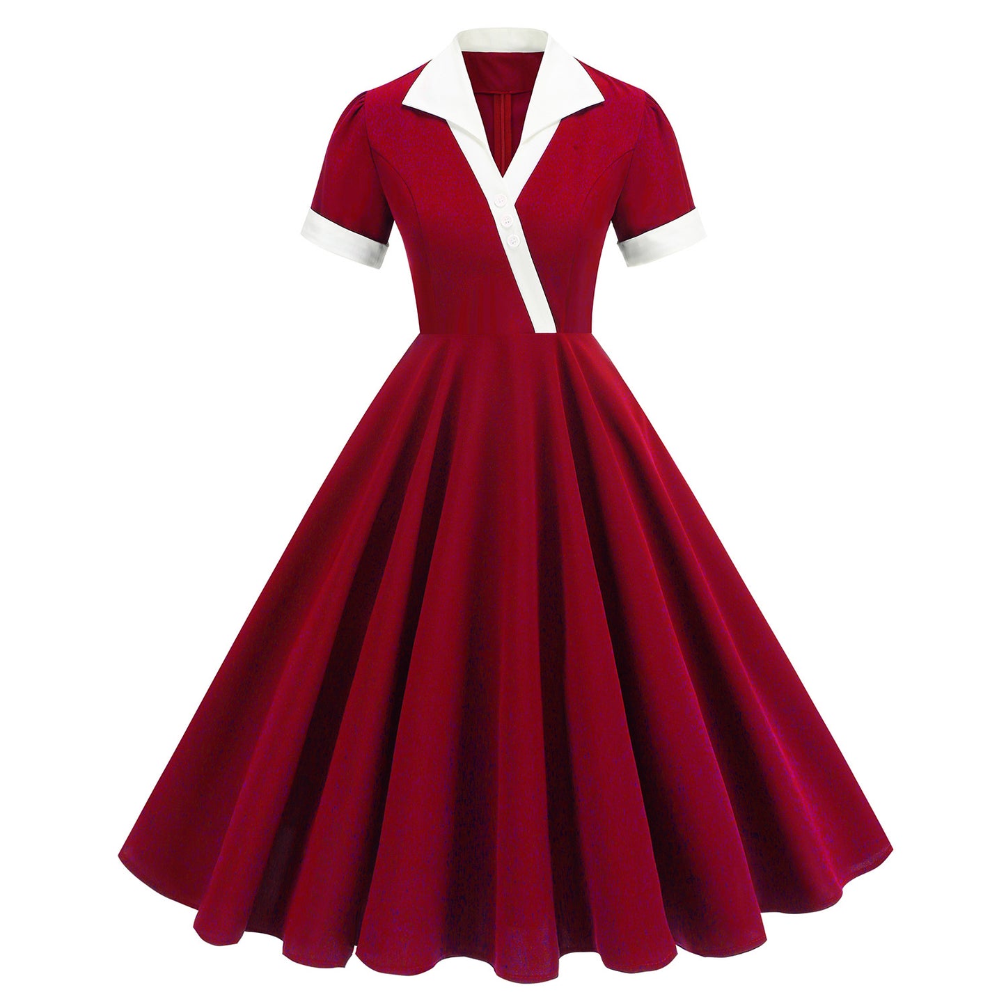 Hepburn Style Retro Contrast Color Minimalist White Dresses