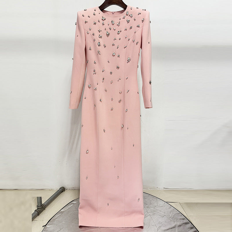 Elegant Beads Rhinestones Long Sleeve Formal Dress