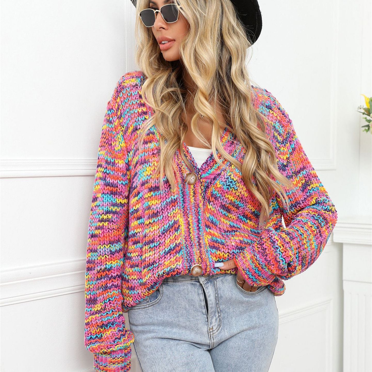 Winter Rainbow Mixed Color Festival Dyed Knitted Women's Sweater