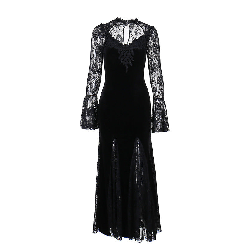 Women's Temperament Sexy See-through Slim Fit Long Dress Dark Dresses
