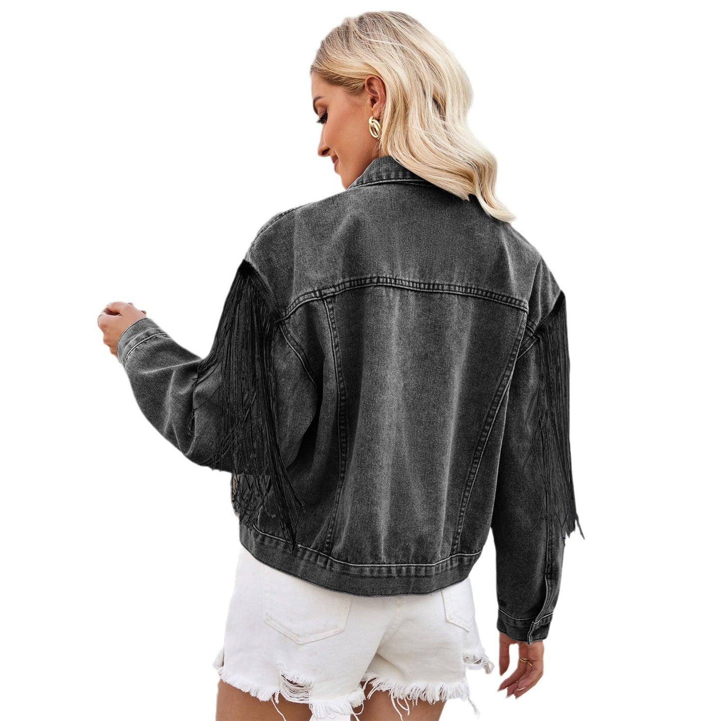 Women's Trade Spring Washed Tassel Long Sleeve Jackets