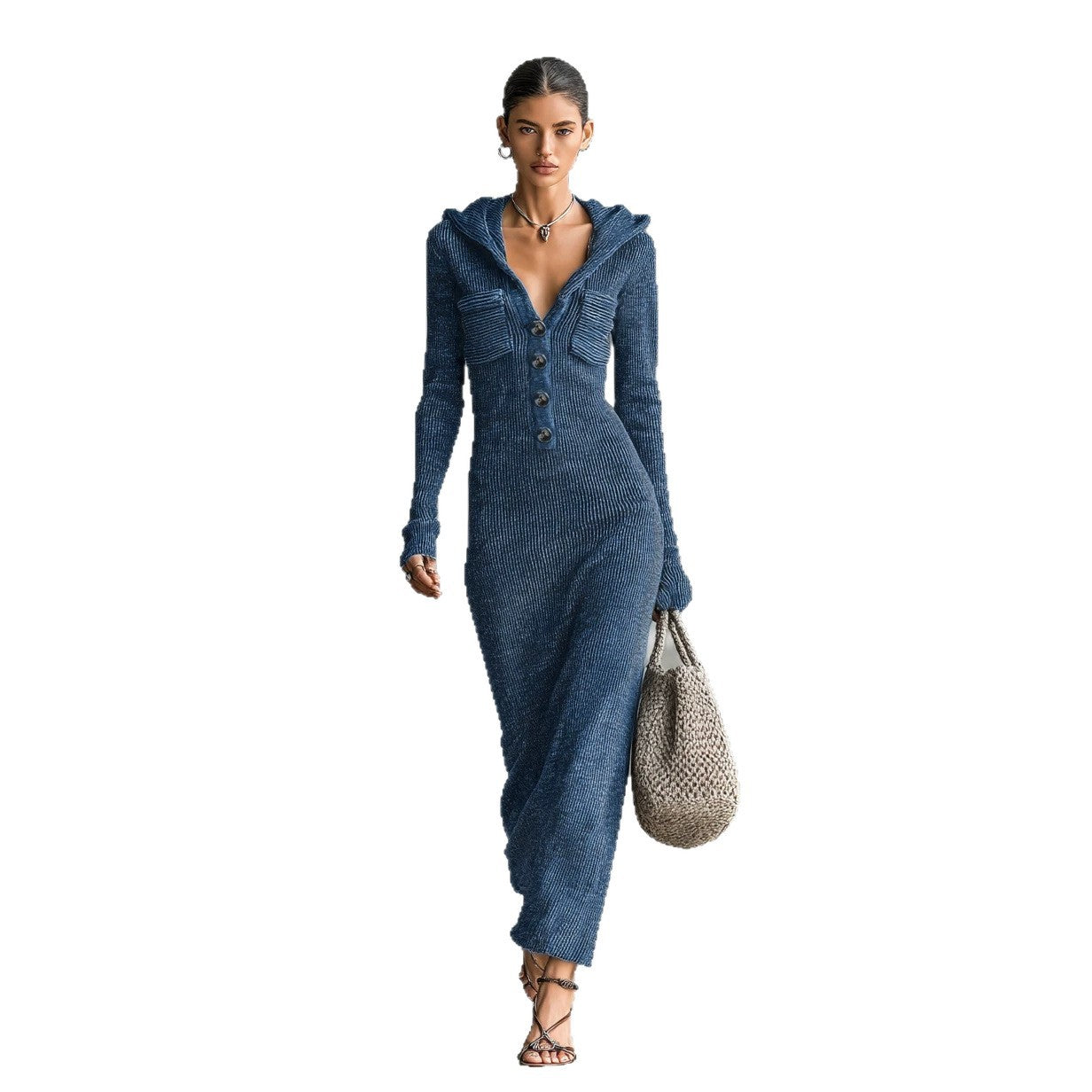 Women's Autumn Slim Fit Slimming Half-open Collar Dress