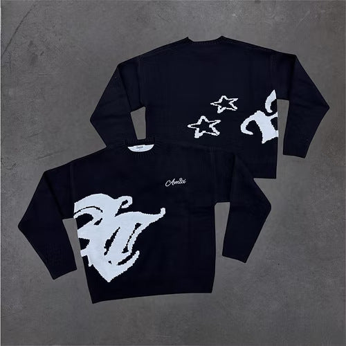 Women's & Men's & Fashion Letter Embroidery Planet Jacquard Round Sweaters