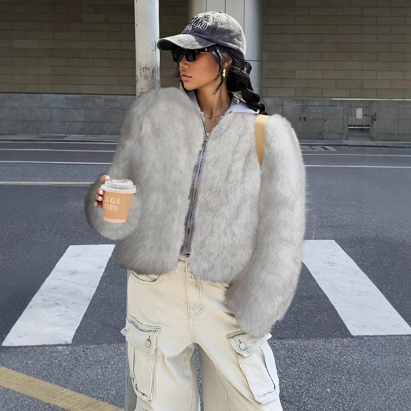 Women's Brown Faux Fur Light Luxury Furry Coats