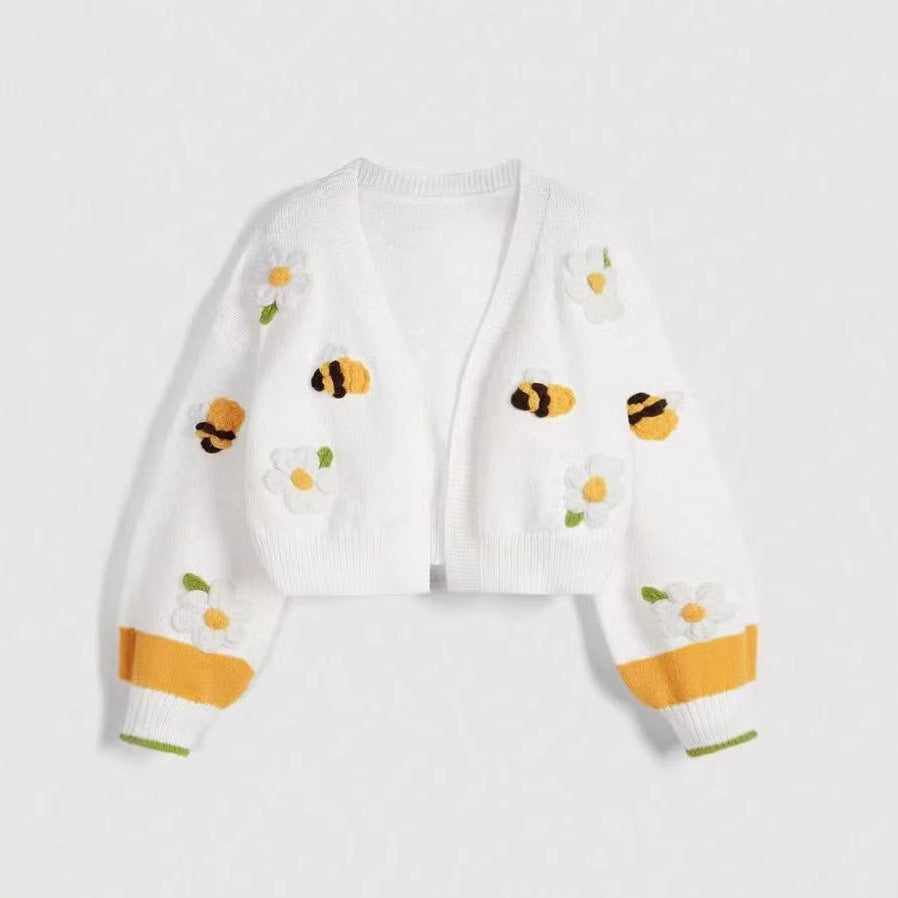 Women's Knitted Handmade Embroidered Fresh Flowers Soft Knitwear