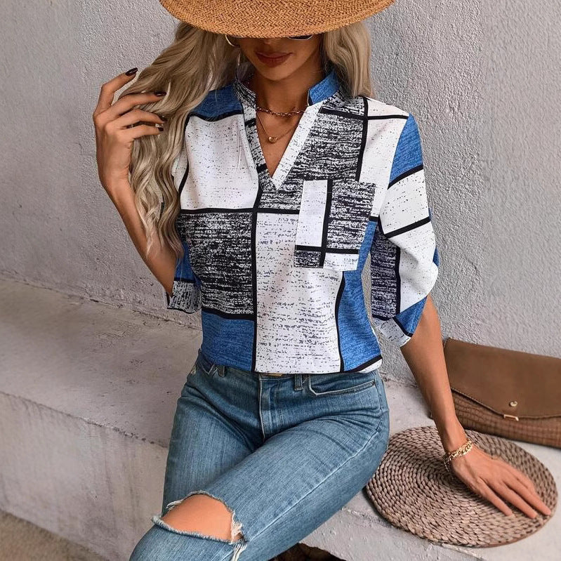 Women's New Shirt Fashion Printed Sleeves Blouses