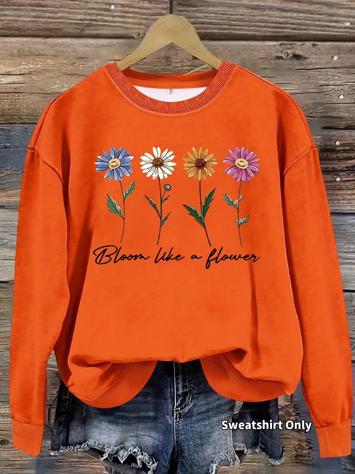 Women's Floral Graphic Print Crew Neck Casual Long Women's Sweater, Sweater