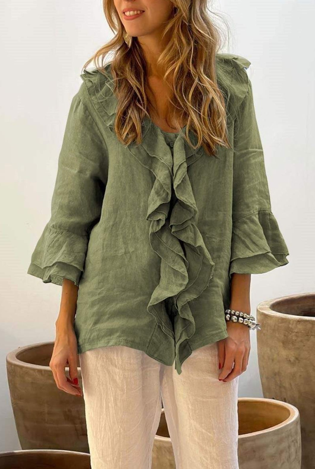 Women's Autumn Fashion Ruffled Sleeve Loose Casual Blouses