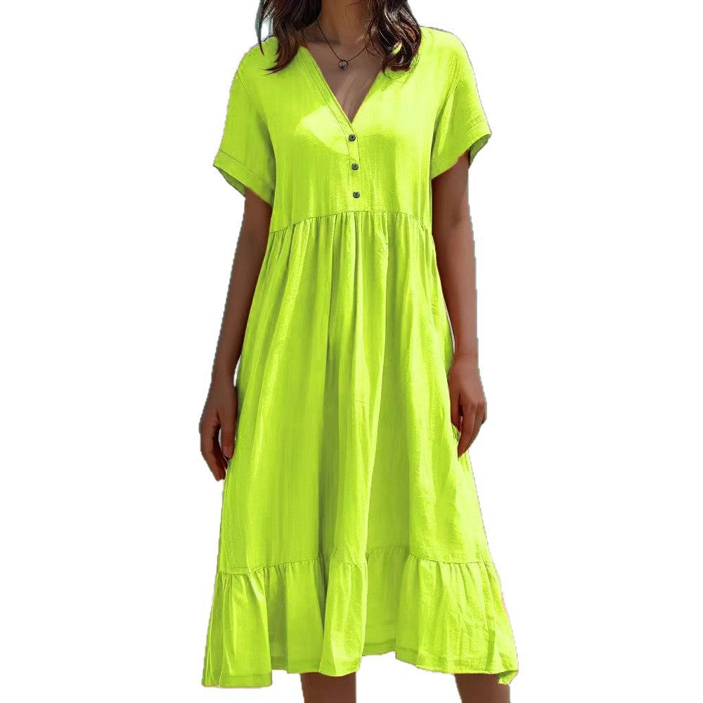 Women's Solid Color Sleeve Fashion Pleating Dress