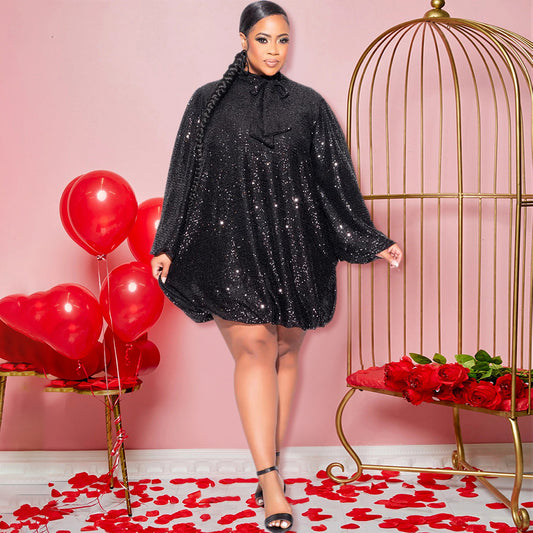 Women's Loose Sequins Long Sleeve Dress Party Clothing