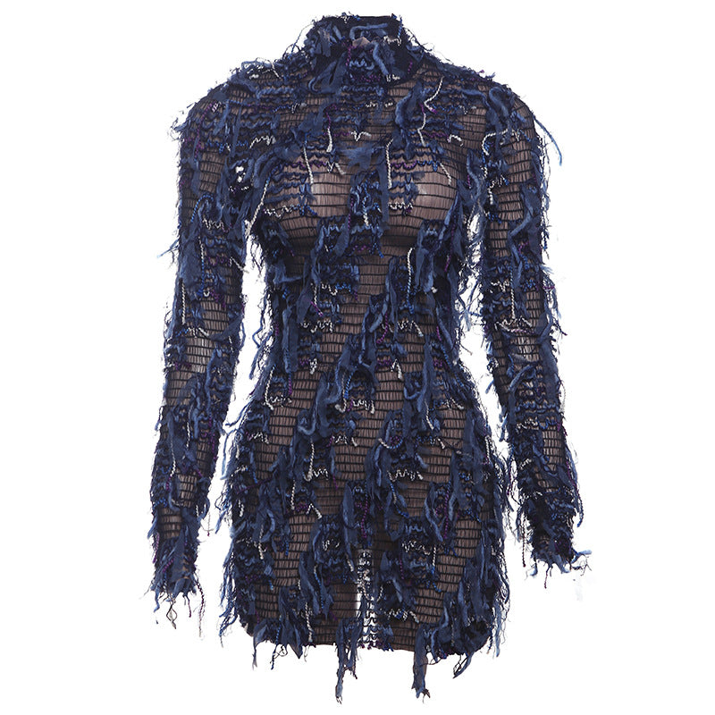 Women's Fresh Sweet Colorful Tassels Long Sleeve Dresses