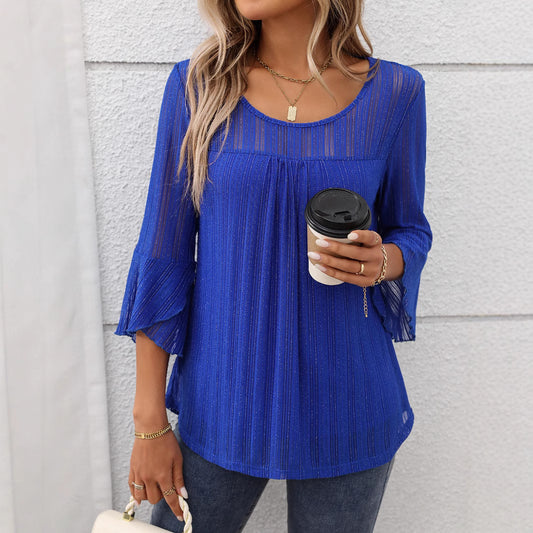 Women's Elegant Fashion Round Neck Ruffle Sleeve Blouses