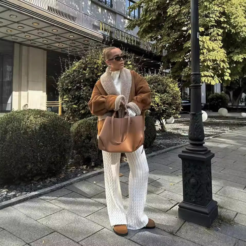 Women's Fur Integrated Turn-down Collar Casual Coats