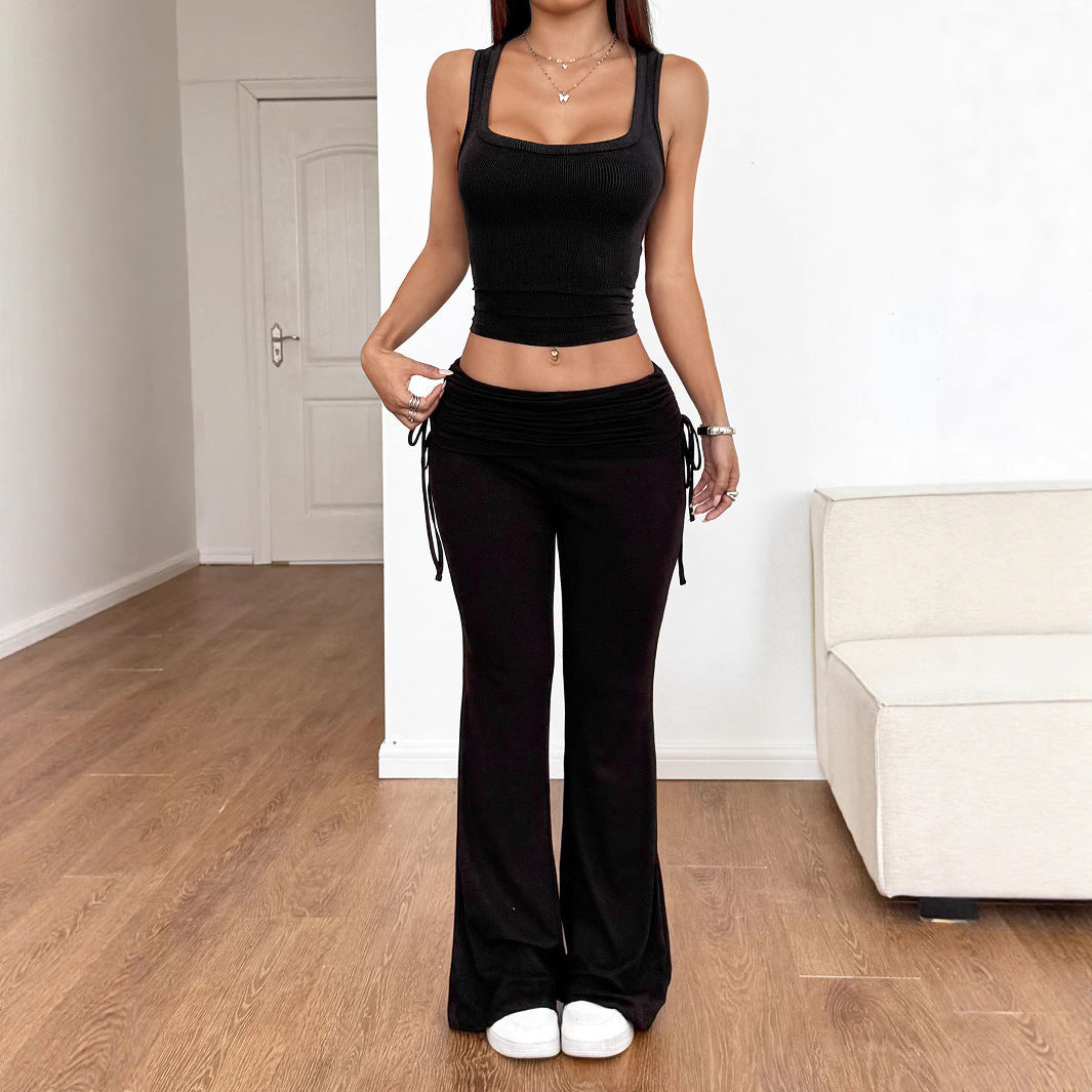 Women's Solid Color Sexy Lacing Trousers Two-piece Suits