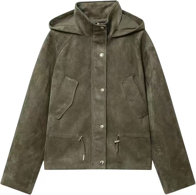 Women's Stand Collar Suede Effect Hooded Jackets